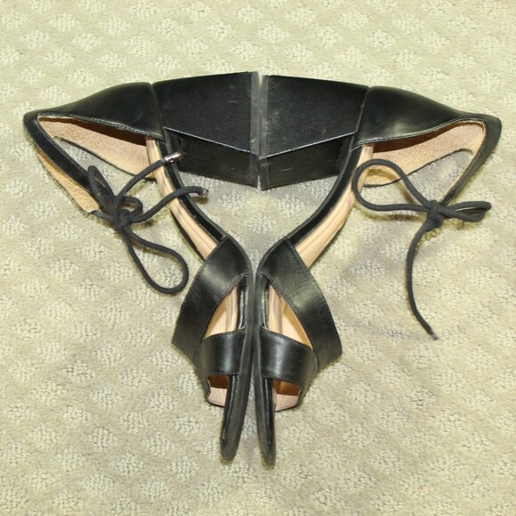 Gianni Bini Late-Nite Wm 9.5M Black Leather Ankle Tie Square 3" Chunky Heels - Picture 3 of 6